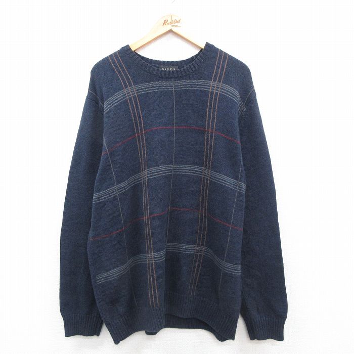 L★古着 バンヒューセン 長袖 セーター メンズ コットン クルーネック オーストラリア製 紺 ネイビー 24sep30 24oct01 中古 ニット トップス