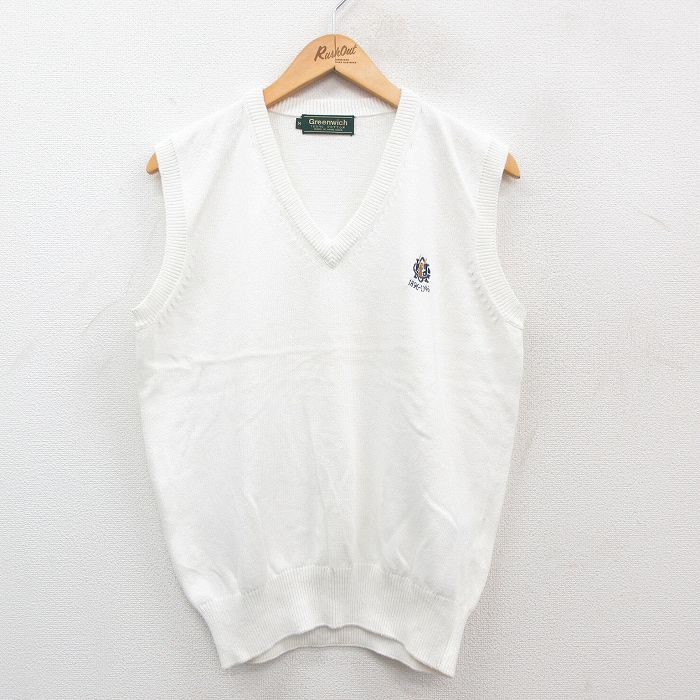 【50%OFF】M★古着 ニット ベスト メンズ 90年代 90s コットン Vネック 白 ホワイト 24sep30 24oct01 中古 トップス