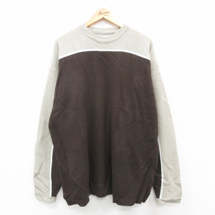 L★古着 長袖 セーター メンズ 00年代 00s 大きいサイズ アクリル クルーネック 茶他 ブラウン 24sep30 24oct01 中古 ニット トップス