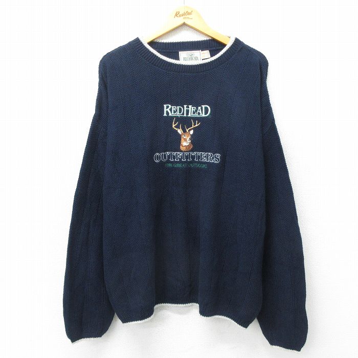 レッドヘッド 90s 長袖セーター シカ刺繍 ネイビー XL | 古着