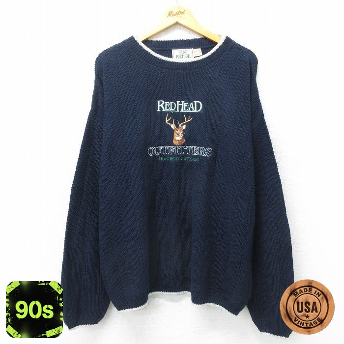 レッドヘッド 90s 長袖セーター シカ刺繍 ネイビー XL | 古着