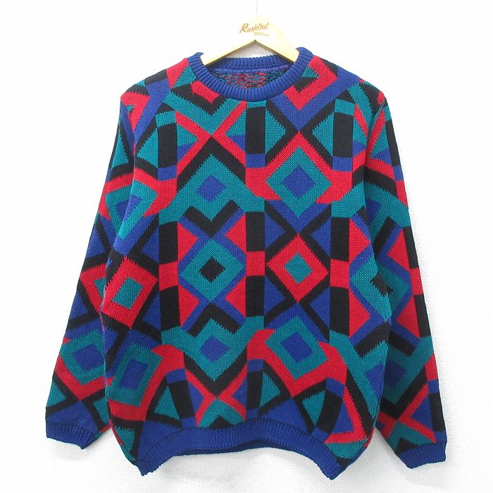 【20%OFF】M★古着 長袖 セーター メンズ クルーネック 紺他 ネイビー 24oct03 中古 ニット トップス