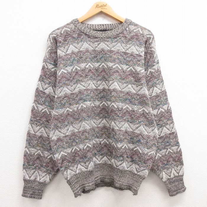 【50%OFF】L★古着 長袖 セーター メンズ 90年代 90s クルーネック 薄紫系他 パープル 24oct03 中古 ニット トップス
