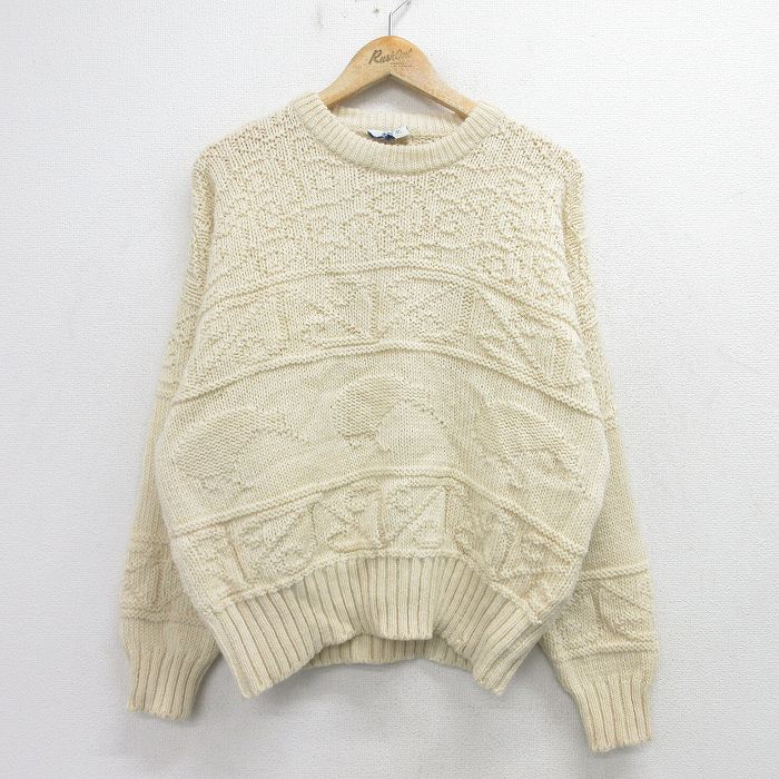 XL★古着 長袖 セーター メンズ 90年代 90s クルーネック 生成り 24oct04 中古 ニット トップス