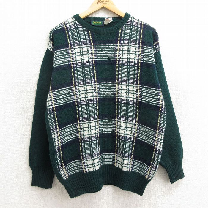 90s 長袖セーター チェック グリーン M | 古着