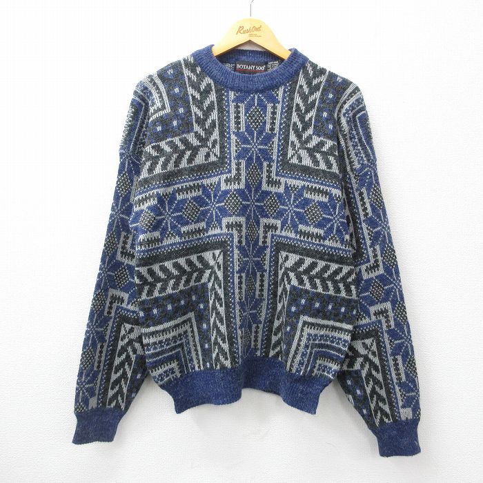 90s ノルディックセーター 雪柄 ネイビー L | 古着