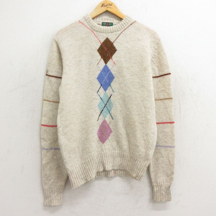 シェットランドウール 90s 長袖セーター アーガイル カーキ M | 古着