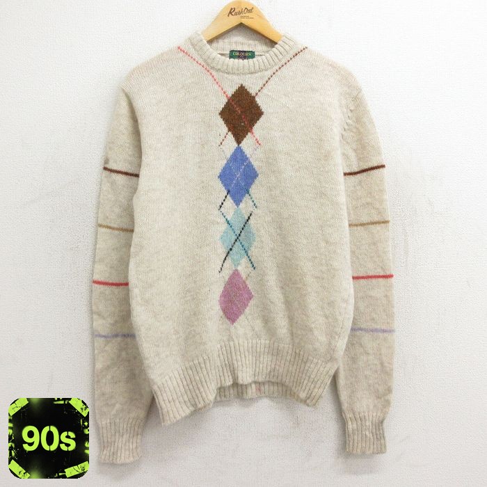 シェットランドウール 90s 長袖セーター アーガイル カーキ M | 古着