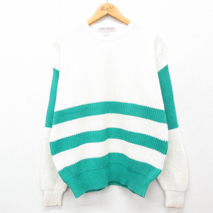 XL★古着 長袖 セーター メンズ 00年代 00s コットン クルーネック 白他 ホワイト 24oct07 中古 ニット トップス