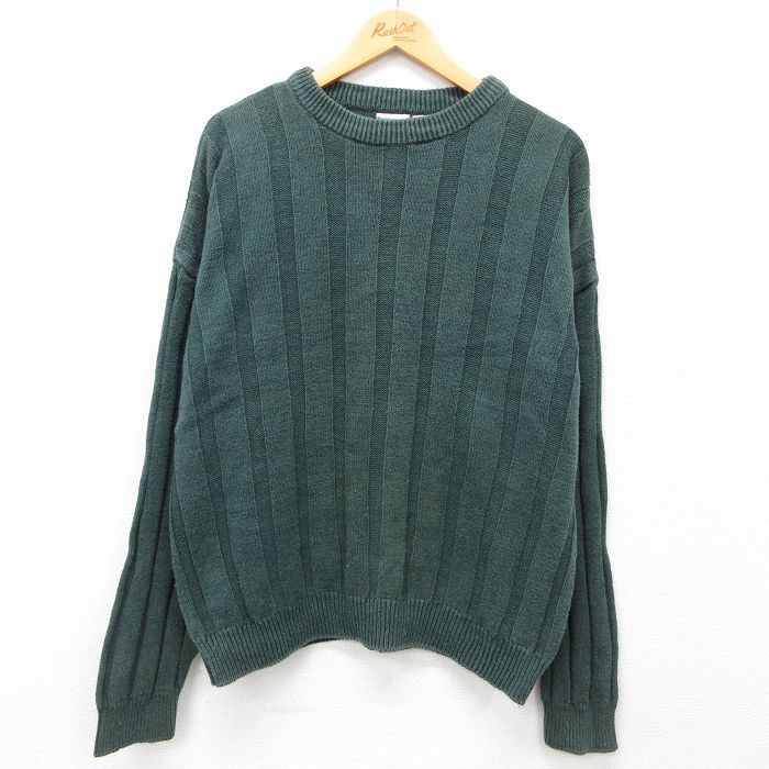 XL★古着 TODAYS NEWS 長袖 セーター メンズ 90年代 90s 無地 クルーネック 緑 グリーン 24oct07 中古 ニット トップス