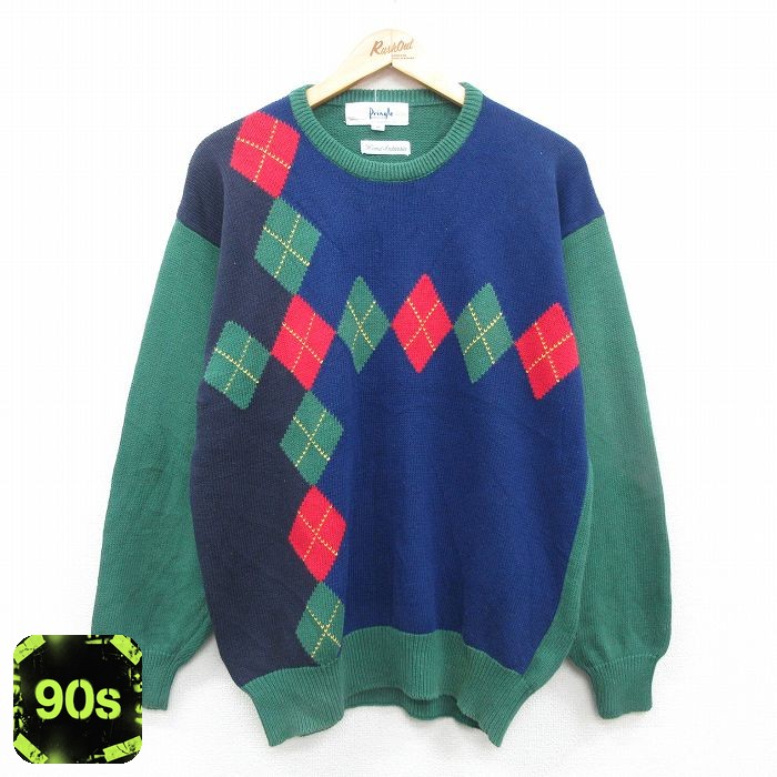 90s 長袖セーター アーガイル グリーン L | 古着