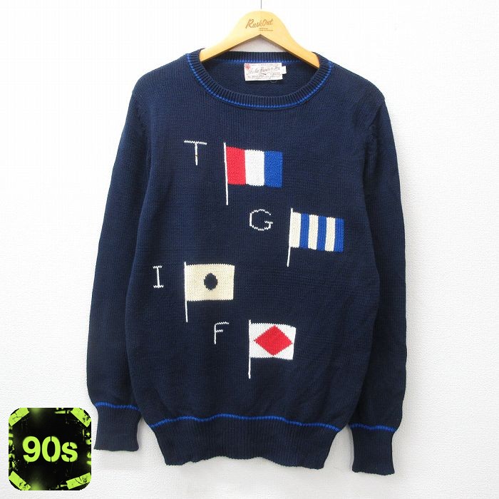 90s 長袖セーター 国旗 ネイビー M | 古着
