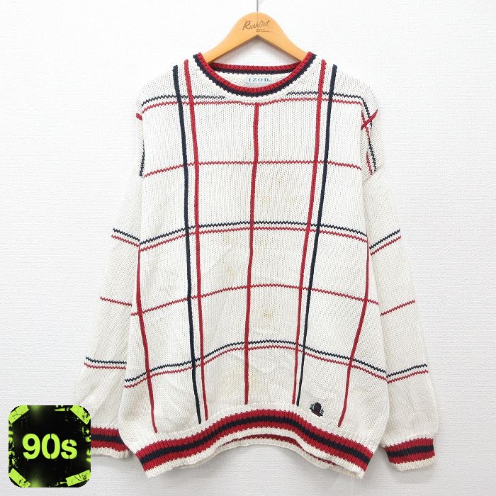 IZOD 90s 長袖セーター ワンポイントロゴ ホワイト XL | 古着