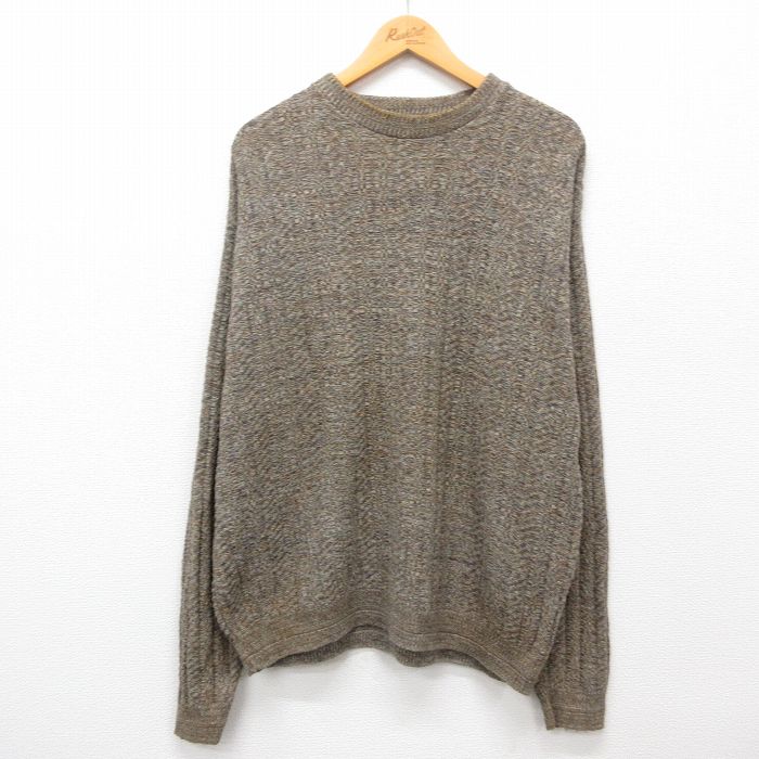 【50%OFF】XL★古着 長袖 セーター メンズ 90年代 90s 手織り 大きいサイズ USA製 濃茶系他 ブラウン 24oct08 中古 ニット トップス