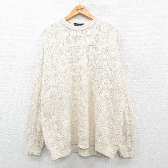 【50%OFF】XL★古着 バンヒューセン 長袖 セーター メンズ 90年代 90s コットン クルーネック USA製 生成り 24oct09 中古 ニット トップス