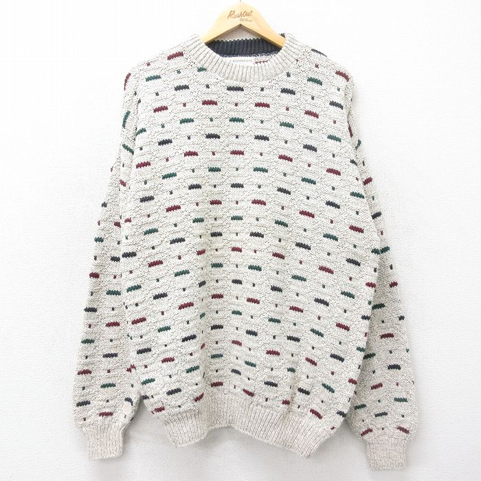 【50%OFF】XL★古着 長袖 セーター メンズ 90年代 90s 大きいサイズ コットン クルーネック USA製 グレー他 24oct09 中古 ニット トップス