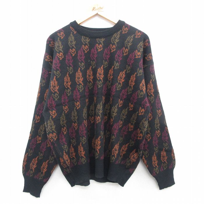 【50%OFF】XL★古着 長袖 セーター メンズ 90年代 90s クルーネック イタリア製 黒他 ブラック 24oct10 中古 ニット トップス
