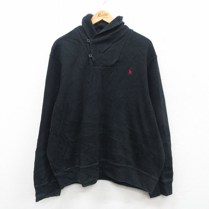 【50%OFF】XL★古着 ラルフローレン Ralph Lauren 長袖 ブランド トップス メンズ 90年代 90s ワンポイントロゴ 大きいサイズ コットン 黒 ブラック 24oct10 中古