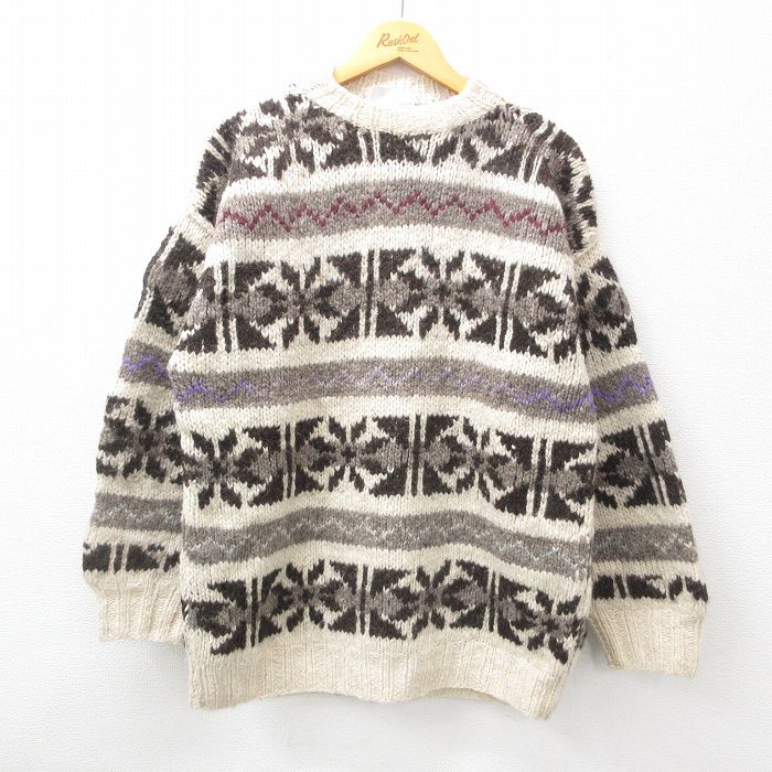90s 長袖セーター 雪柄 ベージュ M | 古着