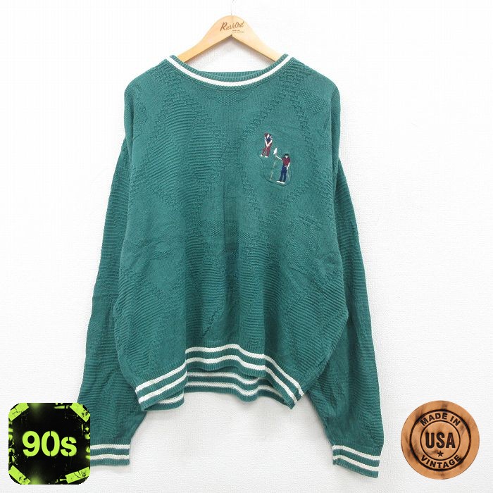 90s 長袖セーター ゴルフ グリーン メンズXL相当 | 古着