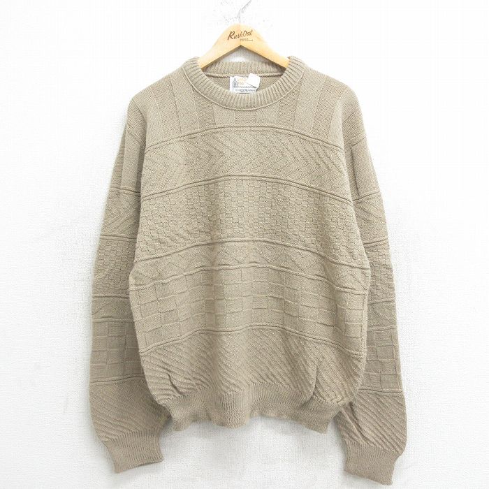XL★古着 ロンドンフォグ 長袖 セーター メンズ 90年代 90s アクリル クルーネック USA製 ベージュ カーキ 24oct12 中古 ニット トップス