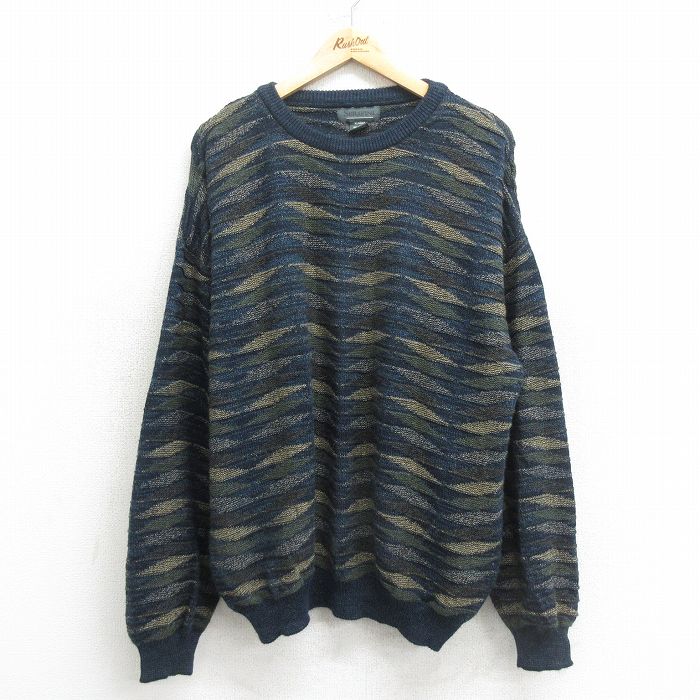 【50%OFF】XL★古着 長袖 セーター メンズ 大きいサイズ アクリル クルーネック 紺 ネイビー 24oct12 中古 ニット トップス