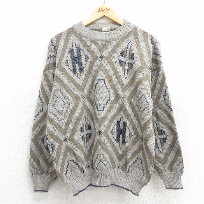 L★古着 長袖 セーター メンズ 90年代 90s クルーネック イタリア製 グレー系 24oct12 中古 ニット トップス