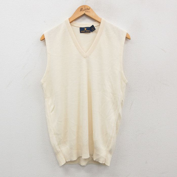 【50%OFF】M★古着 ニット ベスト メンズ 80年代 80s 無地 アクリル Vネック USA製 生成り 24oct16 中古 トップス