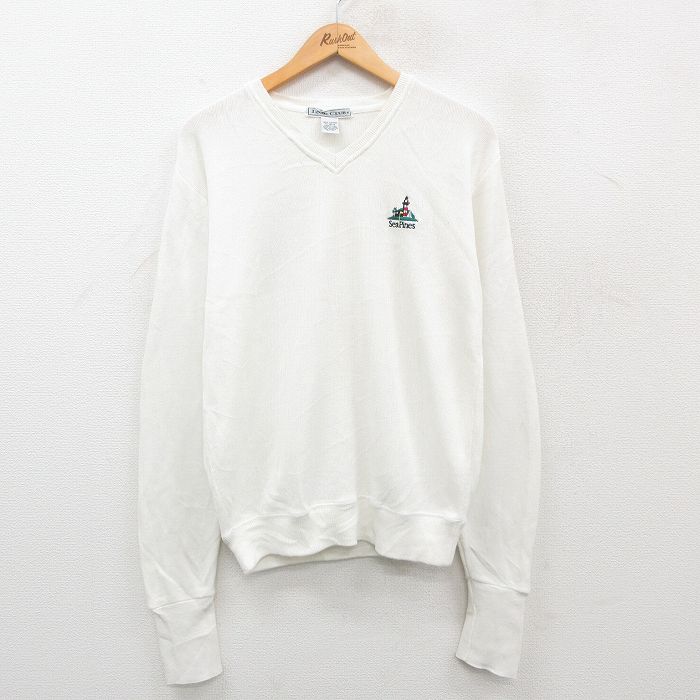 M★古着 IZOD 長袖 セーター メンズ 90年代 90s SeaPines コットン Vネック 白 ホワイト 24oct16 中古 ニット トップス