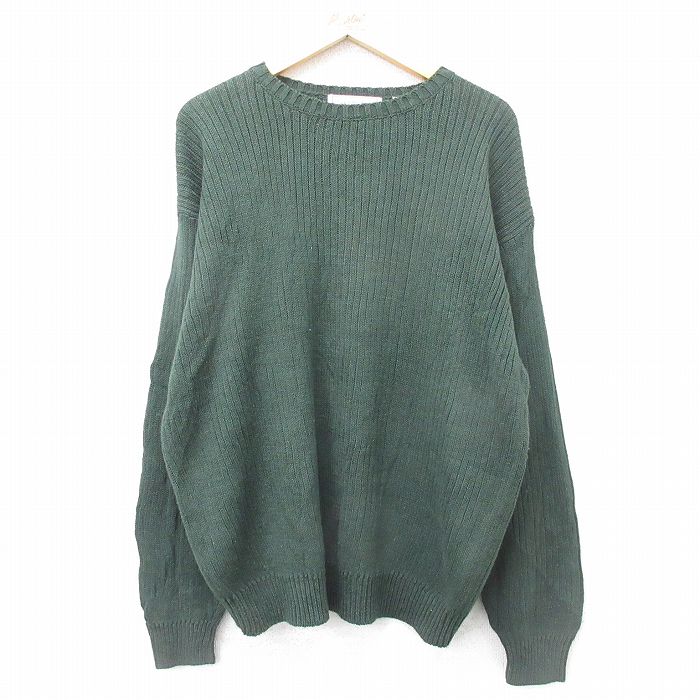 XL★古着 アメリカンイーグル American Eagle 長袖 セーター メンズ 90年代 90s 無地 大きいサイズ クルーネック 緑 グリーン 24oct16 中古 ニット トップス