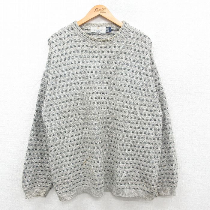 XL★古着 長袖 セーター メンズ 90年代 90s クルーネック USA製 グレー系 24oct18 中古 ニット トップス