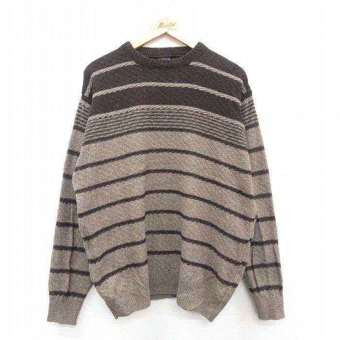 XL★古着 長袖 セーター メンズ 00年代 00s ウール クルーネック 茶系 ブラウン 24oct18 中古 ニット トップス