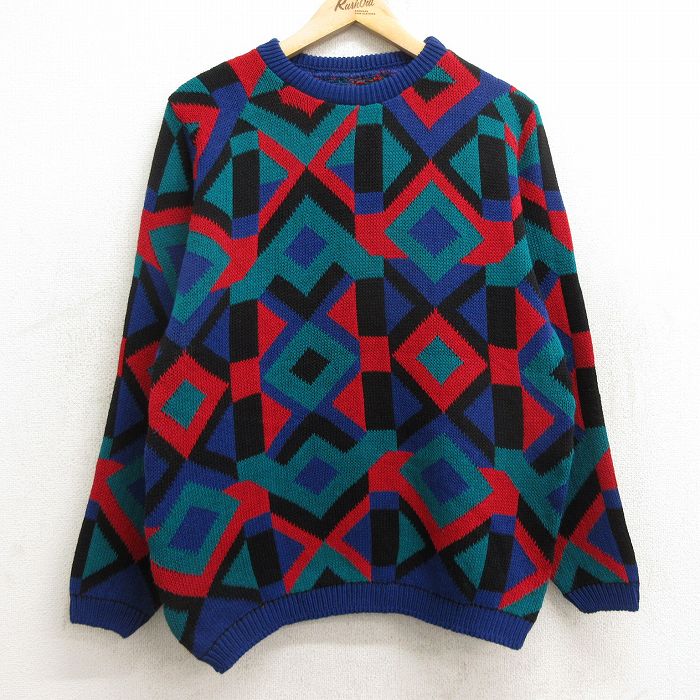 【20%OFF】M★古着 長袖 セーター メンズ クルーネック 青他 ブルー 24oct18 中古 ニット トップス