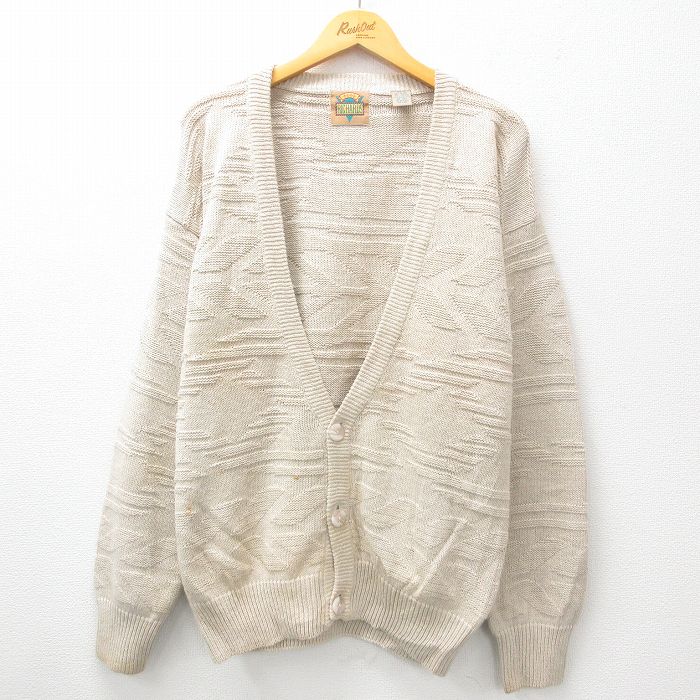 【50%OFF】L★古着 長袖 ニット カーディガン メンズ 00年代 00s ベージュ カーキ 24oct19 中古 トップス