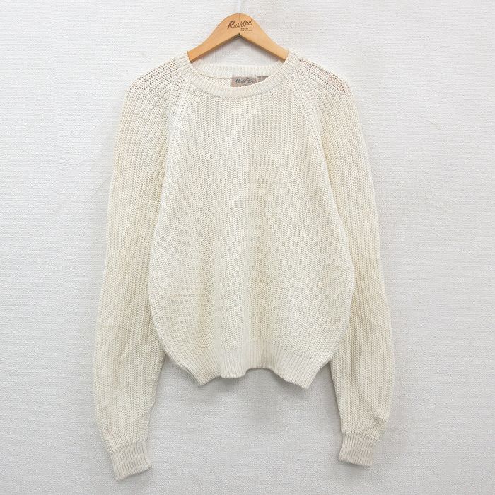 L★古着 長袖 セーター メンズ 90年代 90s 無地 ラグラン クルーネック 生成り 24oct23 中古 ニット トップス