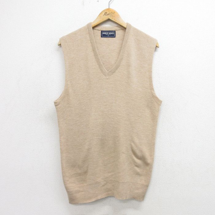 【50%OFF】M★古着 ニット ベスト メンズ 80年代 80s 無地 Vネック USA製 ベージュ カーキ 24oct23 中古 トップス