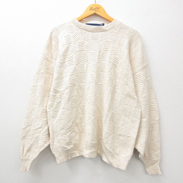 【50%OFF】XL★古着 長袖 セーター メンズ 90年代 90s コットン クルーネック USA製 白 ホワイト 24oct24 中古 ニット トップス