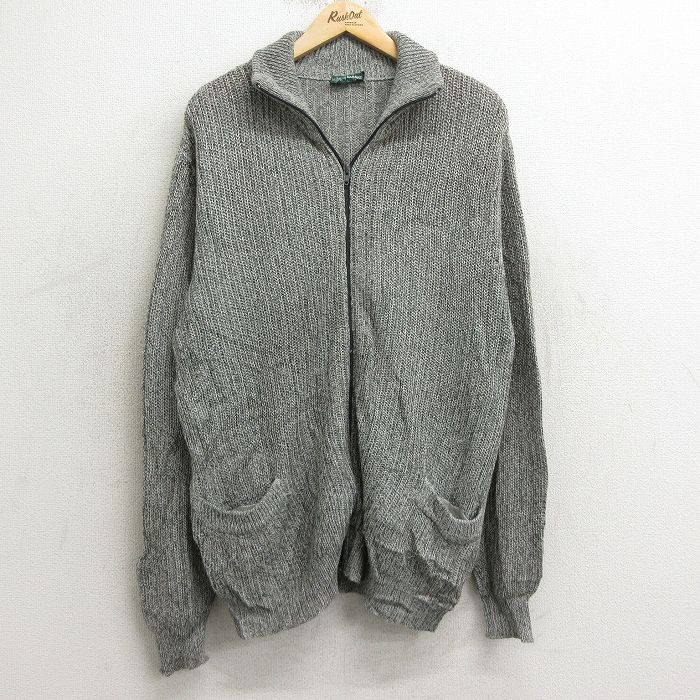 XL★古着 HABAND 長袖 フルジップ ニット カーディガン メンズ 90年代 90s 無地 グレー 24oct24 中古 トップス