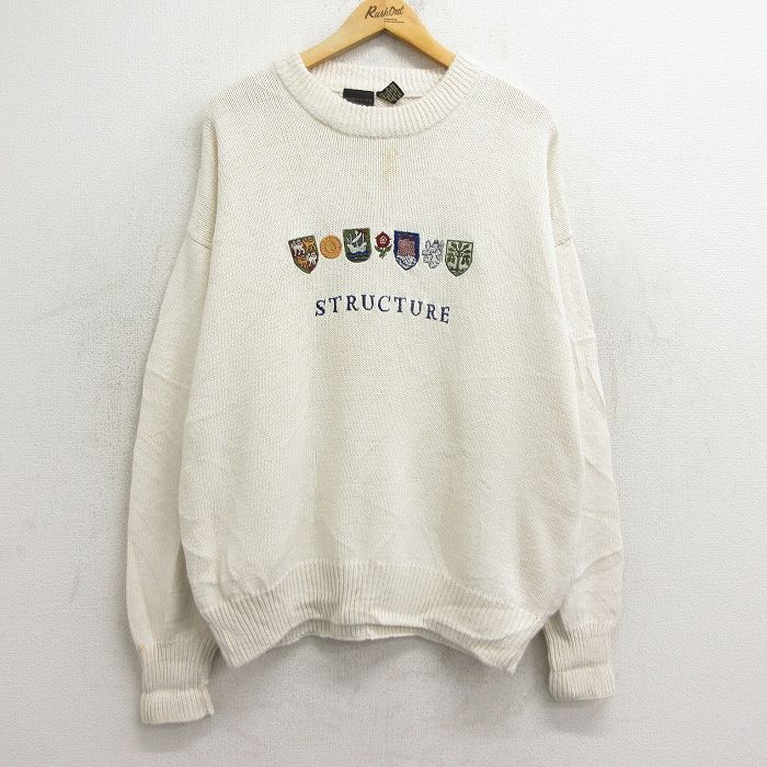 STRUCTURE 長袖セーター ビッグロゴ ホワイト XL | 古着