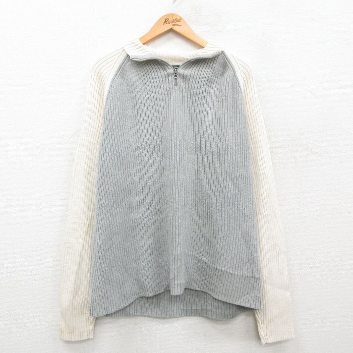 XL★古着 ラルフローレン Ralph Lauren 長袖 ブランド フルジップ セーター メンズ 00年代 00s ワンポイントロゴ ラグラン ツートンカラー コットン グレー他 24oct26 中古 ニット トップス