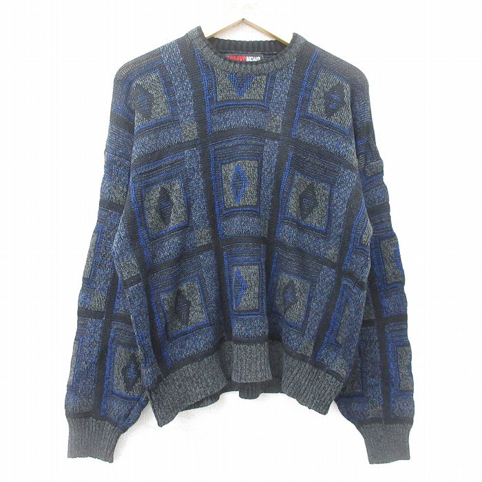 L★古着 TODAYS NEWS 長袖 セーター メンズ 00年代 00s アクリル クルーネック 黒 ブラック 霜降り 24oct28 中古 ニット トップス