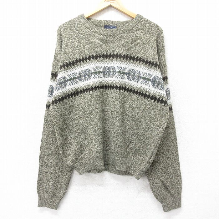 【50%OFF】L★古着 ベーシックエディションズ 長袖 セーター メンズ 00年代 00s アクリル クルーネック 緑系 グリーン 霜降り他 24oct29 中古 ニット トップス