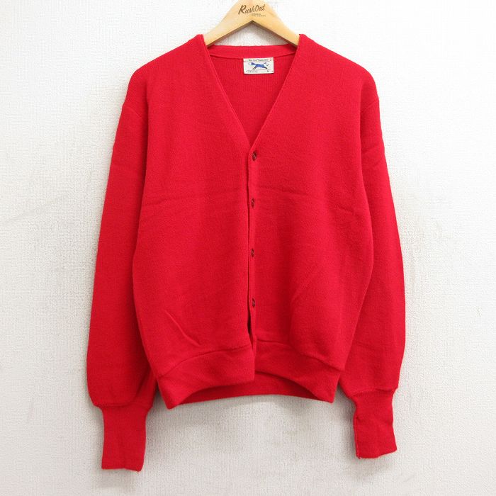 M★古着 ザフォックス THE FOX JCペニー 長袖 ニット カーディガン メンズ 80年代 80s 無地 アクリル USA製 赤 レッド 【spe】 24oct29 中古 トップス
