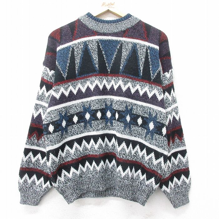 【50%OFF】L★古着 TODAYS NEWS 長袖 セーター メンズ 90年代 90s アクリル モックネック ハイネック 黒他 ブラック 24oct29 中古 ニット トップス