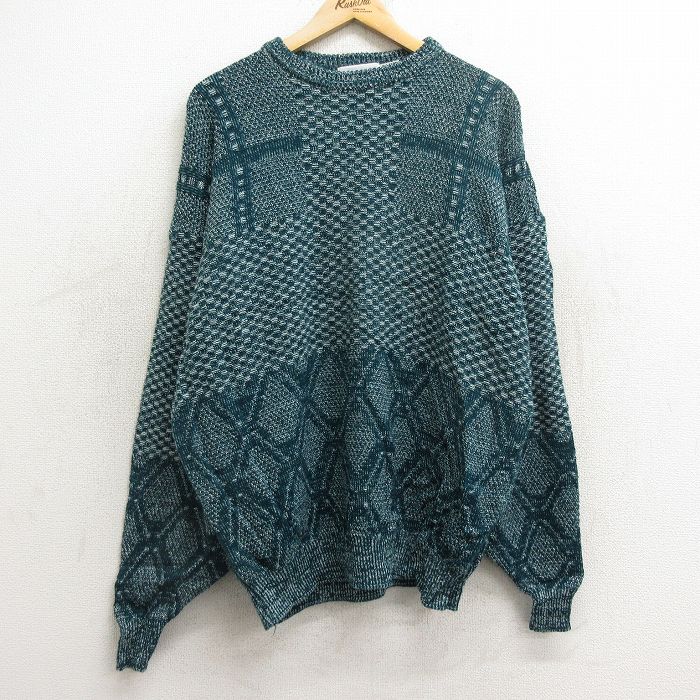 XL★古着 マックレガー 長袖 セーター メンズ 90年代 90s アクリル クルーネック 緑他 グリーン 24oct31 中古 ニット トップス
