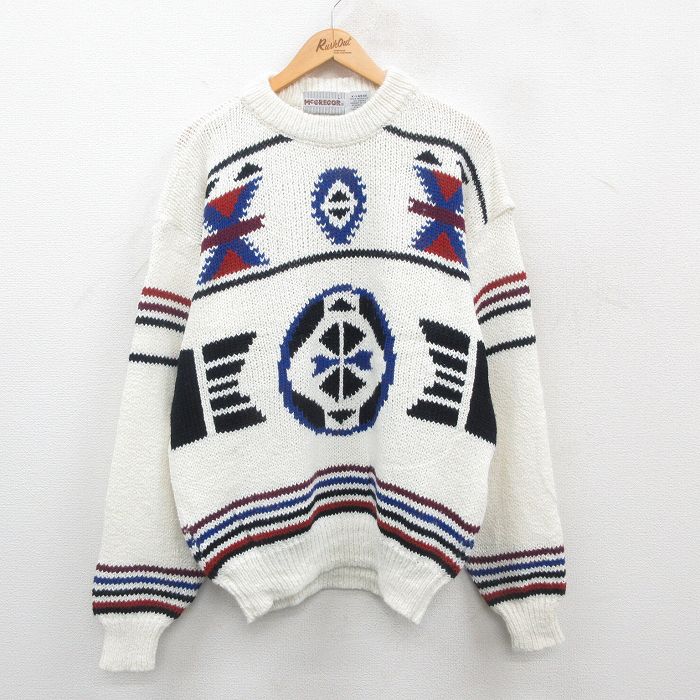L★古着 マックレガー 長袖 セーター メンズ 90年代 90s アクリル クルーネック 白他 ホワイト 24oct31 中古 ニット トップス