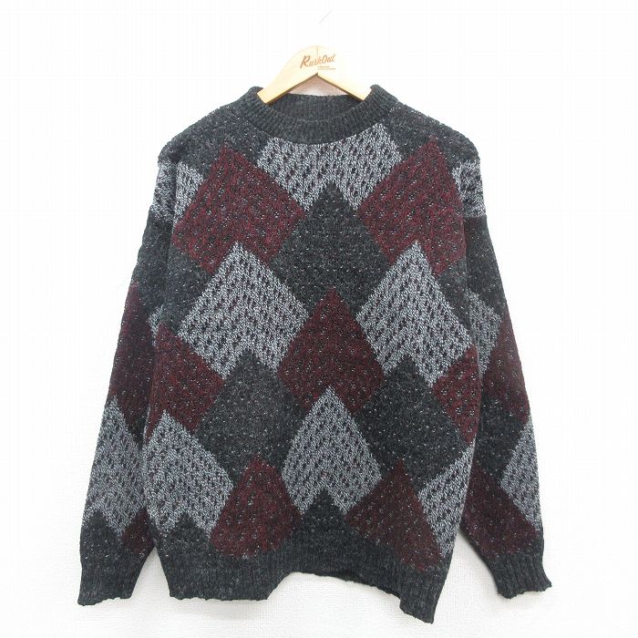 M★古着 長袖 セーター メンズ 90年代 90s アクリル クルーネック USA製 黒系他 ブラック 24oct31 中古 ニット トップス