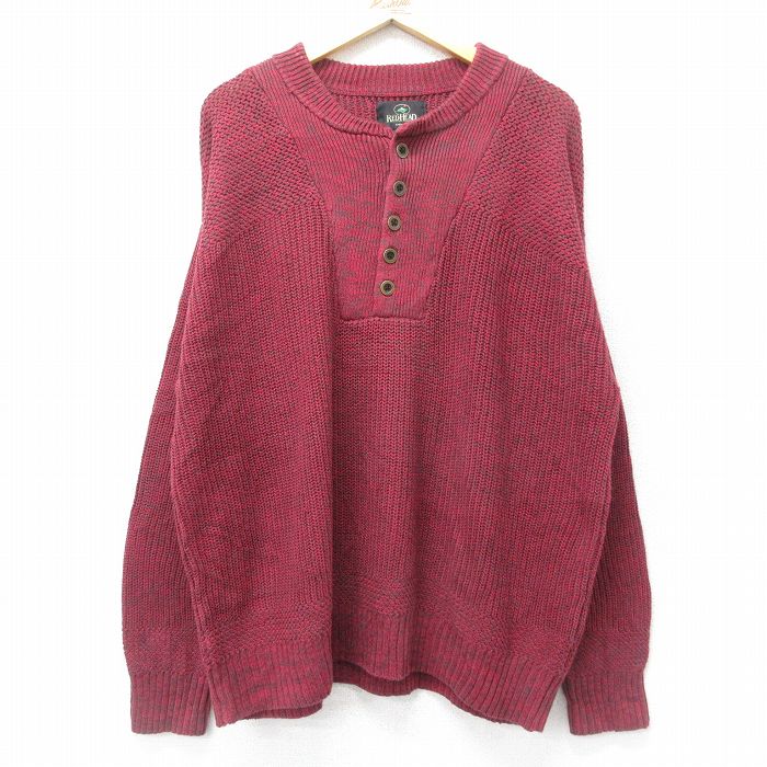 【20%OFF】XL★古着 レッドヘッド 長袖 セーター メンズ 00年代 00s 無地 大きいサイズ ヘンリーネック エンジ他 24nov01 中古 ニット トップス