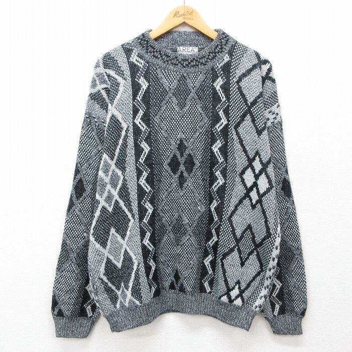 【50%OFF】XL★古着 長袖 セーター メンズ 90年代 90s アクリル クルーネック USA製 黒他 ブラック 24nov01 中古 ニット トップス