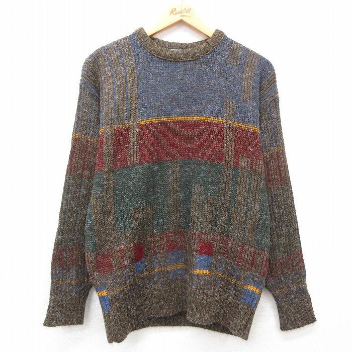 S★古着 ルティグレ 長袖 セーター メンズ 90年代 90s アクリル クルーネック USA製 茶他 ブラウン 24nov01 中古 ニット トップス